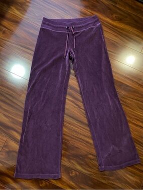 Reebok Plum Ribbed Waist velour wide Leg Sweatpants cotton blend size medium
